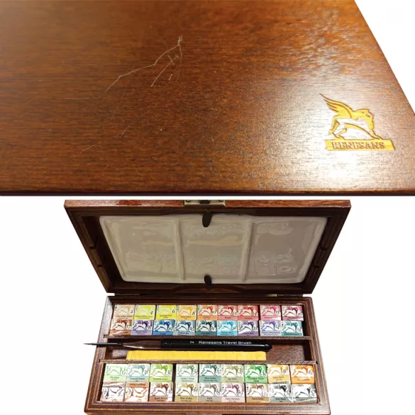 Akvarellfesték készlet, fadobozos szilkés - Renesans Gift Set Watercolour in Wooden Box - 36x1,5ml