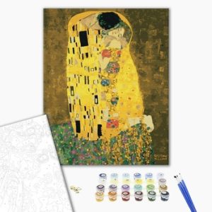 Számozott kifestő készlet vászonra 40x50 cm - Akrilfestékkel, ecsetekkel, felnőtteknek - Gustav Klimt: Csók