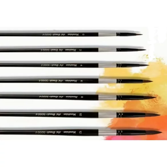 Ecsetkészlet - Mondrian 3000 sorozat - Kevert szőrű: Mókuszőr és Black Taklon szálak vegyesen - 7 db-os szett