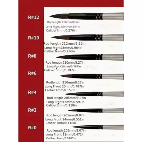 Ecsetkészlet - Mondrian 3000 sorozat - Kevert szőrű: Mókuszőr és Black Taklon szálak vegyesen - 7 db-os szett