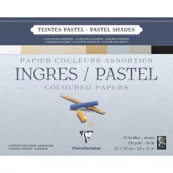 INGRES pasztelltömb, hosszú oldalán ragasztott, 8 válogatott pasztell szín 130 g/m2 25 ív 30 x 40 cm