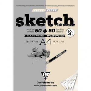 Clairefontaine 50/50 skicctömb, fele elefántcsont fele fehér színű, 90 g/m2 100 ív A4