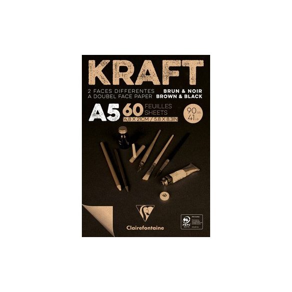 KRAFT rajztömb, fekete/barna 90 g/m2 60 ív 14,8 x 21 A5