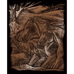 Képkarcoló készlet karctűvel - 20x25 cm - Réz - Lovak