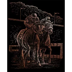   Képkarcoló készlet karctűvel - 20x25 cm - Réz - Lóverseny