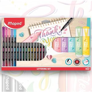 Maped - Writing Set Lettering - 22 Pieces - Includes Fineliner + Pastel Flex Highlighter Pen