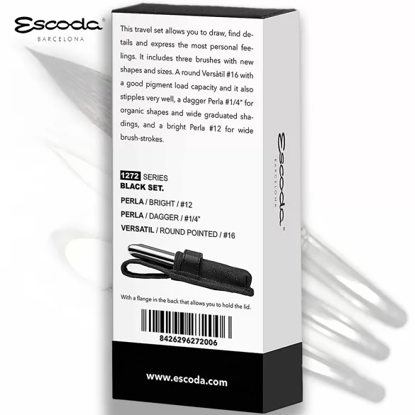 Brush Set - Escoda Black Set, Synthetic Travel Brush Set For Watercolour - 1272