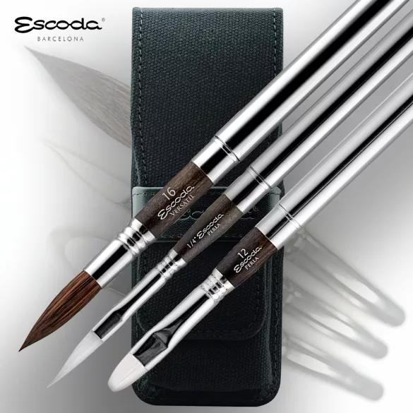 Brush Set - Escoda Black Set, Synthetic Travel Brush Set For Watercolour - 1272