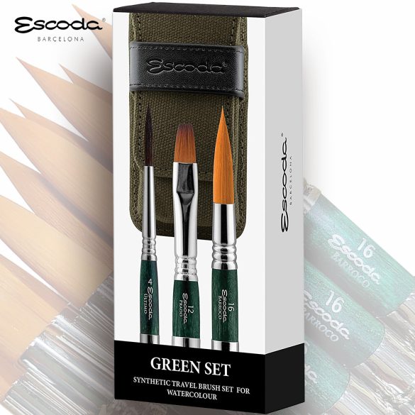 Brush Set - Escoda Green Set, Synthetic Travel Brush Set For Watercolour - 1273