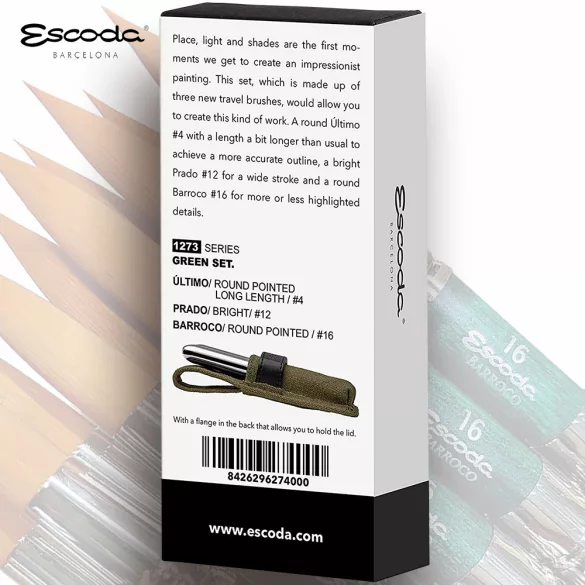 Brush Set - Escoda Green Set, Synthetic Travel Brush Set For Watercolour - 1273