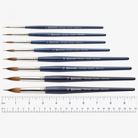 Ecset - Escoda Óptimo - Kolinsky nyest ecset, rövidnyelű, kerek, vonalazó - 6-os méret