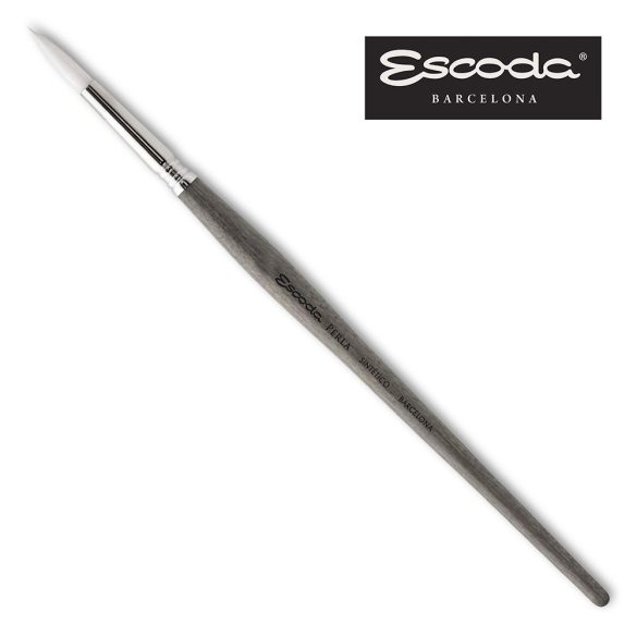 Hegyes, kerekecset - Escoda Perla Synthetic White Toray Fiber Round pointed Brush, Grey short handle, serie 1430 - 1-es méret