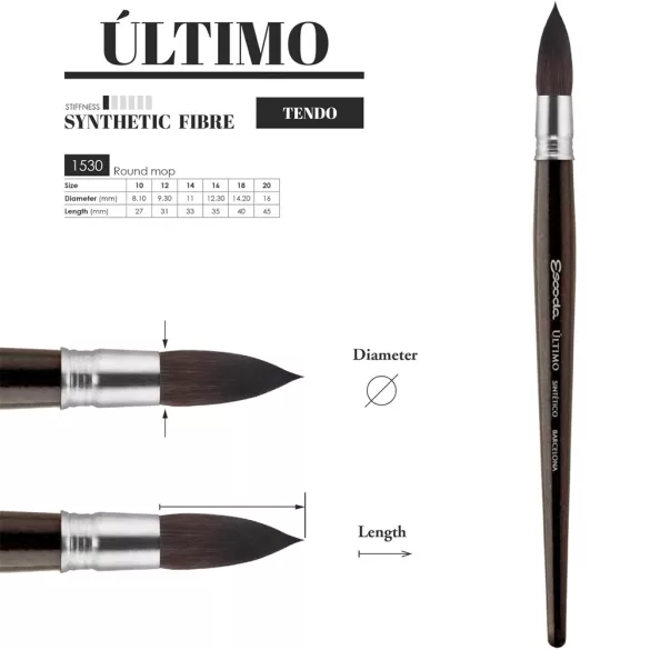 Escoda Ultimo Series 1530 Artist Watercolor and Acrylic Paint Brush, Synthetic Squirrel, Mop (10)
