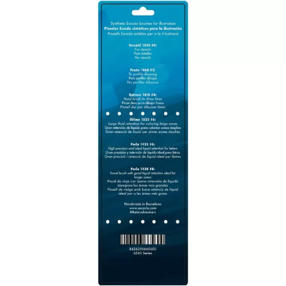 Ecset - Escoda 6560 Manga Set - szintetikus ecset szett, 6 db - Illusztrációhoz, Mangához