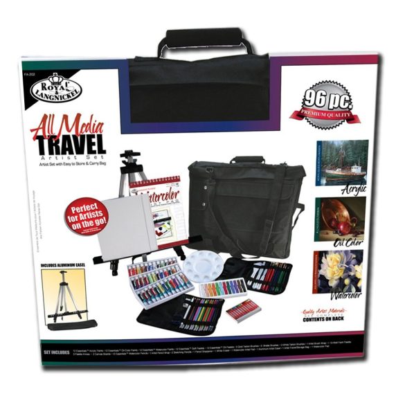 Óriás akril, olaj és akvarell utazó művészkészlet, hordozható alumínium festőállvánnyal - Royal Mixe