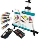 Óriás akril, olaj és akvarell utazó művészkészlet, hordozható alumínium festőállvánnyal - Royal Mixed Media 96 részes szett, 55x55cm