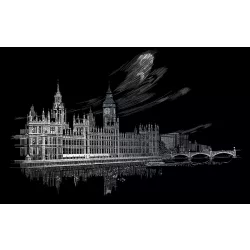   Képkarcoló készlet karctűvel, felnőtteknek - 28x36 cm - Ezüst - London: Big Ben és a Parlament