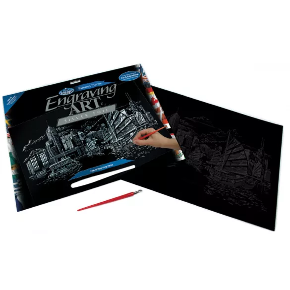 Képkarcoló készlet karctűvel, felnőtteknek - 28x36 cm - Ezüst - Hong Kong