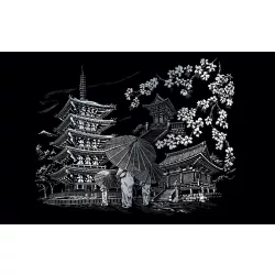   Képkarcoló készlet karctűvel, felnőtteknek - 28x36 cm - Ezüst - Kyoto Templom