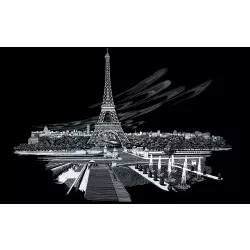   Képkarcoló készlet karctűvel, felnőtteknek - 28x36 cm - Ezüst - Eiffel-torony 