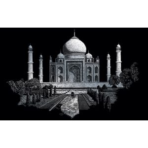 Képkarcoló készlet karctűvel, felnőtteknek - 28x36 cm - Ezüst - Taj Mahal 