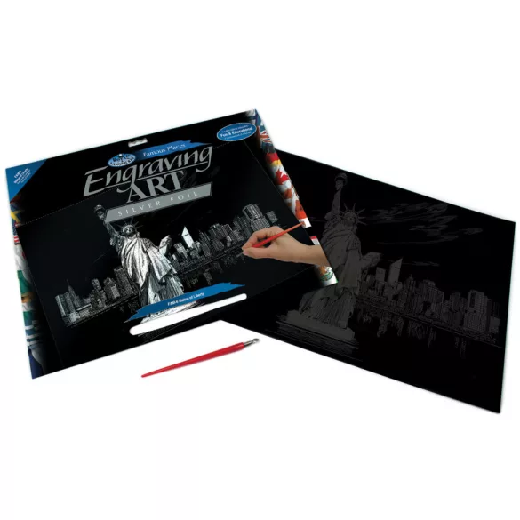 Képkarcoló készlet karctűvel, felnőtteknek - 28x36 cm - Ezüst - Szabadság-szobor 