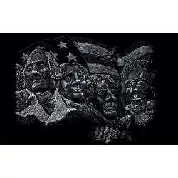   Képkarcoló készlet karctűvel, felnőtteknek - 28x36 cm - Ezüst - Rushmore-hegyi szoborcsoport (Washington, Jefferson, Roosevelt, Lincoln)