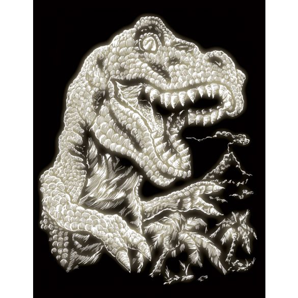 Képkarcoló készlet karctűvel - 20x25 cm - Világítós - Tyrannosaurus Rex