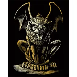   Képkarcoló készlet karctűvel - 20x25 cm - Arany - Oroszlános vízköpő