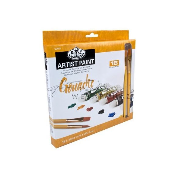 Művész Gouache festék készlet 2 db ecsettel - Royal 18 x 12 ml, tubusos