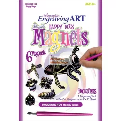   Hűtőmágnes karcoló készlet karctűvel - Holografikus - Boldog rovarok