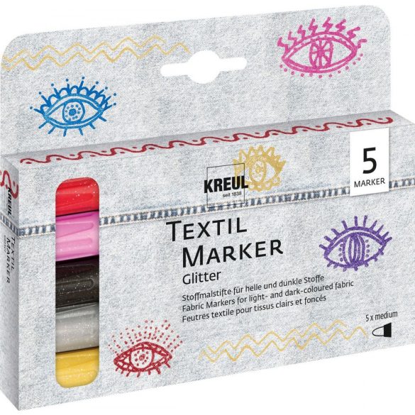 KREUL JAVANA Textil Marker Készlet, glitteres - 5 színű készlet