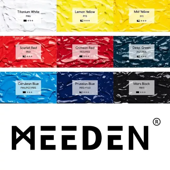 Akrilfesték készlet - MEEDEN Heavy Body Acrylic Paint Set, 9 Vibrant Colors 9x60 ml  - Alapszínek