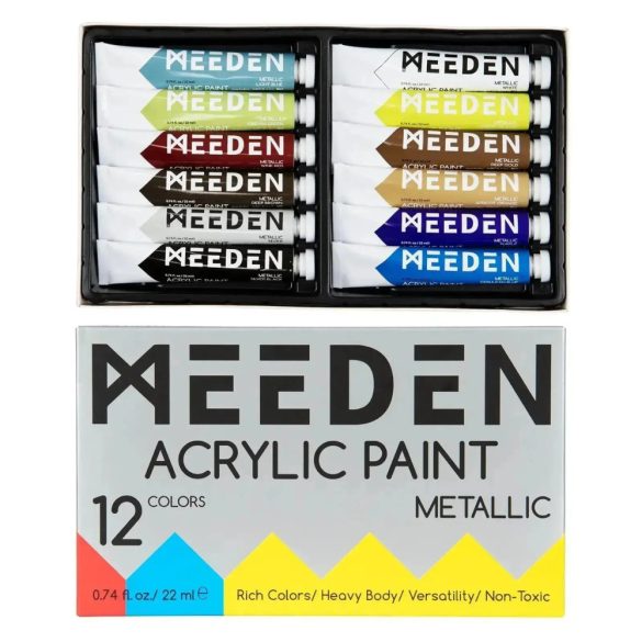 Akrilfesték készlet - MEEDEN Acrylic Paint Set, 12 Metallic Colors 12x22 ml  - Metálszínek