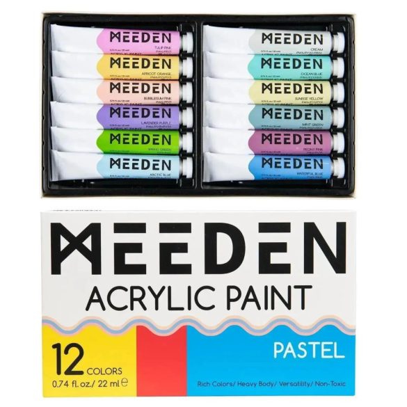 Akrilfesték készlet - MEEDEN Acrylic Paint Set, 12 Pastel Colors 12x22 ml  - Pasztell színek