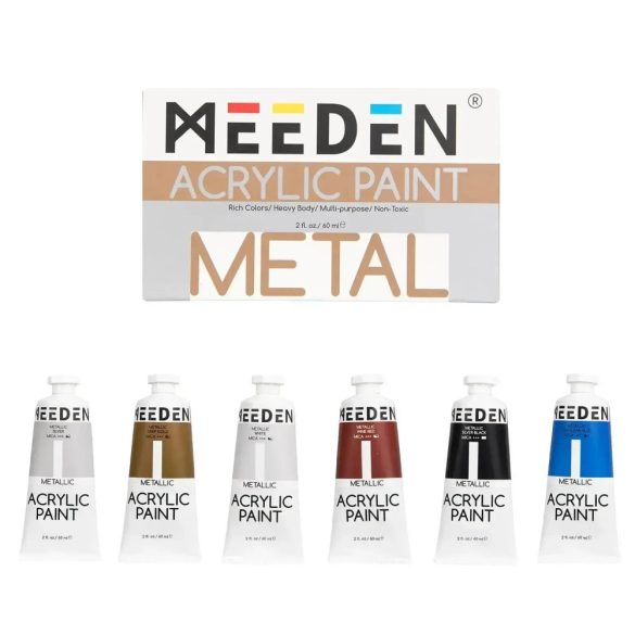 Akrilfesték készlet, sűrű - MEEDEN Heavy Body Acrylic Paint Set, 6 Metallic Colors (2 oz, 60 ml) - Metál színek 6 x 60 ml