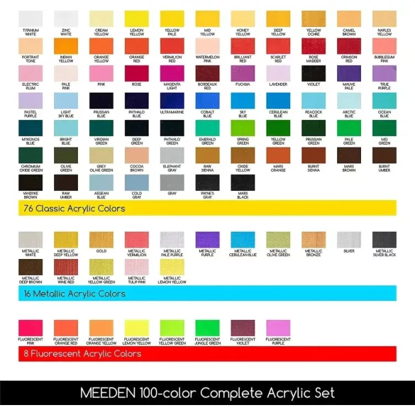 Akrilfesték készlet - MEEDEN Acrylic Paint Set, 100 Vibrant Colors 100x12 ml  - 100 színű készlet