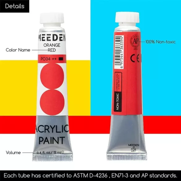 Akrilfesték készlet - MEEDEN Acrylic Paint Set, 100 Vibrant Colors 100x12 ml  - 100 színű készlet