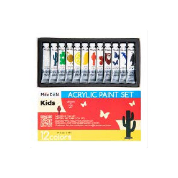 Akrilfesték készlet gyerekeknek - MEEDEN Acrylic Paint Set, 12 Vibrant Colors 12x12 ml  - 12 színű alapkészlet