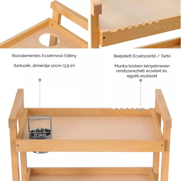 Festőkocsi, guruló, 3 polcos - MEEDEN 3-Tier Storage Art Cart-Trolley, color: natural wood
