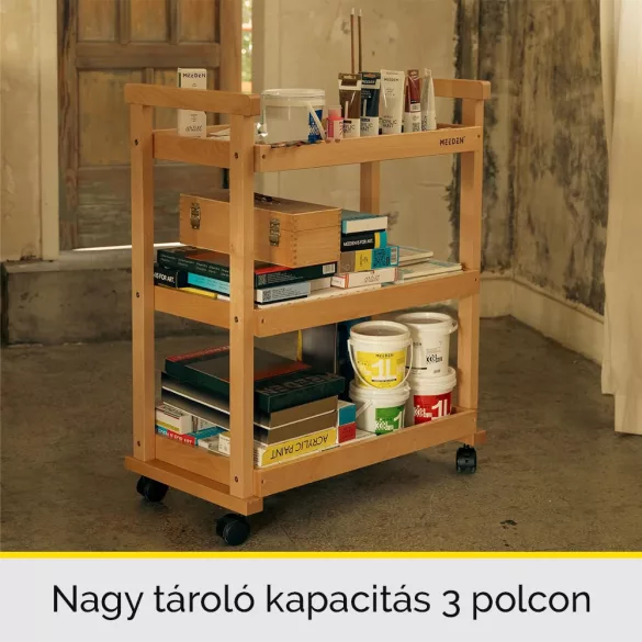 Festőkocsi, guruló, 3 polcos - MEEDEN 3-Tier Storage Art Cart-Trolley, color: natural wood