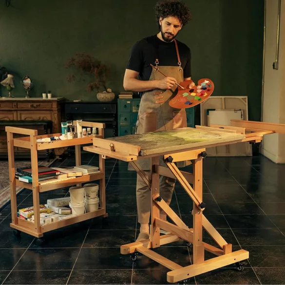 Festőkocsi, guruló, 3 polcos - MEEDEN 3-Tier Storage Art Cart-Trolley, color: natural wood