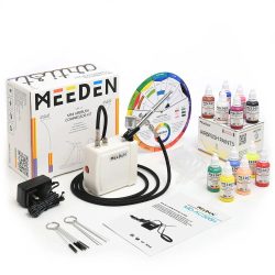   Airbrush készlet - MEEDEN White Mini Airbrush Kit, Dual-Action Gravity Feed 0.5mm Airbrush, 12 Colors Airbrush Paint Set