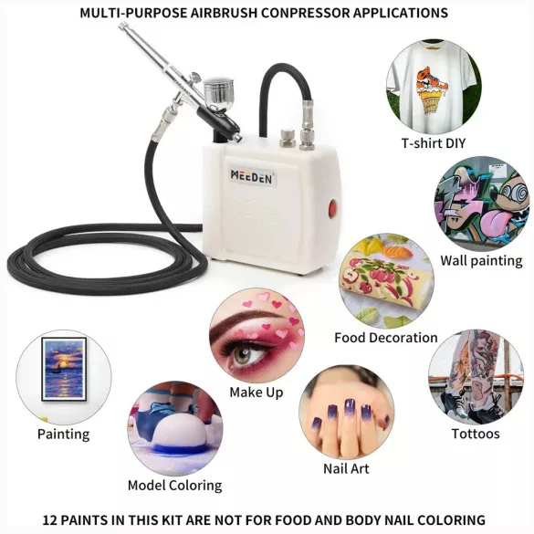 Mini Airbrush Kit, Dual-Action Gravity Feed 0.5mm Airbrush, 12 Colors Airbrush Paint Set