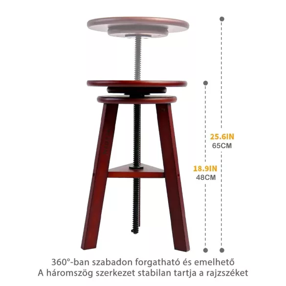 Állítható Rajzszék, Rajzasztalhoz - MEEDEN Vintage Wood Stool