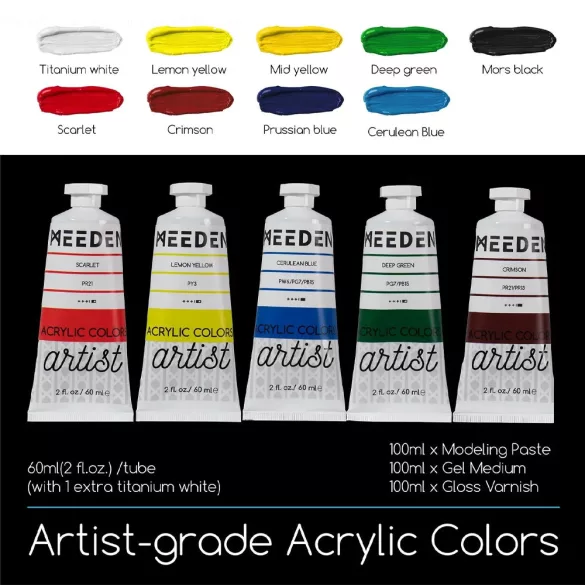 Akrilfesték készlet festőállvánnyal - MEEDEN 22 Acrylic Painting Set with Table Easel
