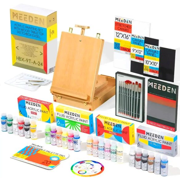 MEEDEN Acryric Painting Set With Wood Tabletop Sketchbox Easel