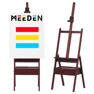 Műtermi festőállvány, kisméretű, dió - MEEDEN Studio H-Frame Easel with Art Supply Storage Drawer - Deep Walnut Color