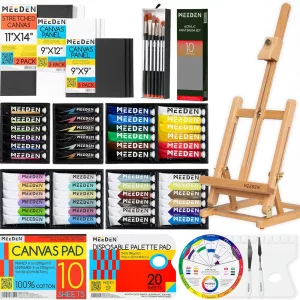 Nagy Akrilfestő készlet Asztali festőállvánnyal - MEEDEN Large Acryric Painting Set With Beech Wood Tabletop Easel