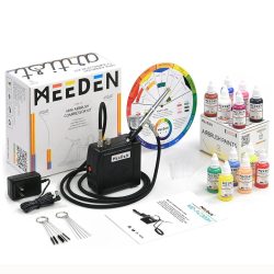   Airbrush készlet - MEEDEN Black Mini Airbrush Kit, Dual-Action Gravity Feed 0.5mm Airbrush, 12 Colors Airbrush Paint Set